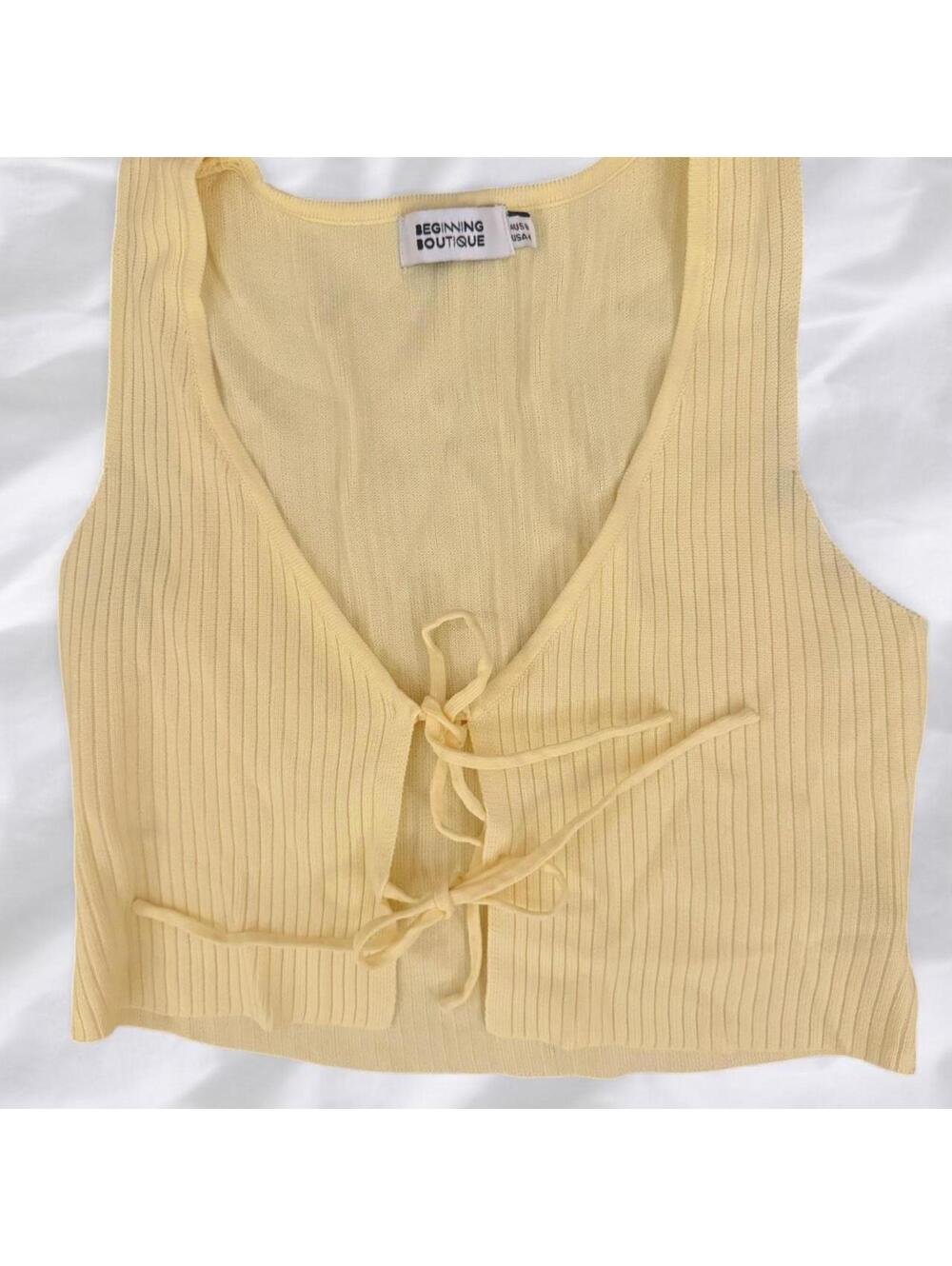 Beginning Boutique Yellow Tie Front Top